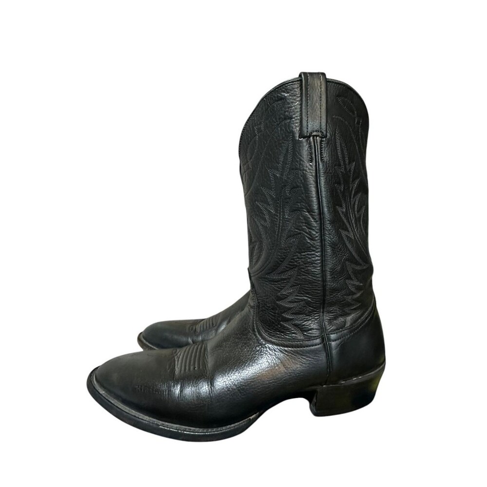 VTG Nocona 70s Black Leather Cowboy Western Boots Men 13 AA Black Label Mid Calf
